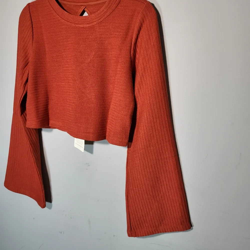 NWT BAND OF THE FREE Size XS Alize Top Ribbed Cropped Top Bell Sleeve in Rust